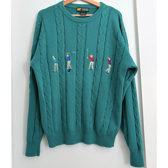 Vintage Golden Bear L Jack Nicklaus Sweater Golfer Embroidery Cotton Novelty 80s - Picture 1 of 12